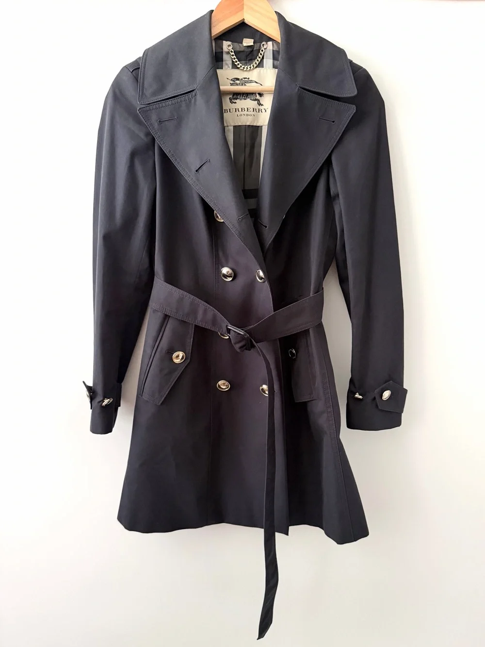 BURBERRY | Double Breasted Navy Cotton
Trench Coat Gold Buttons Belted US 6 - Picture 5 of 8